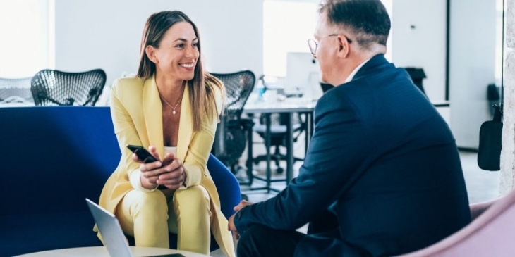 woman talking to boss