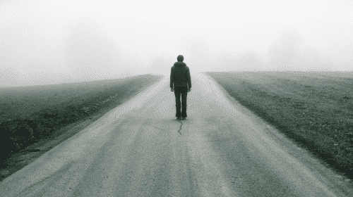 man walking in the middle of a path