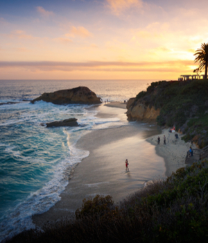 Shoreline at sunset in Orange, CA