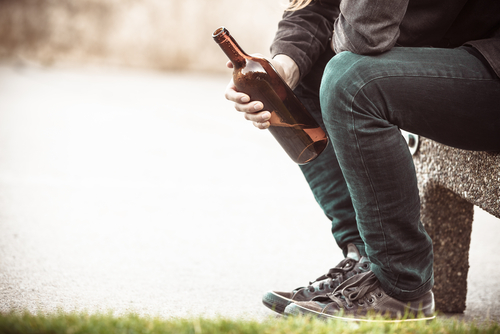 alcoholism and man on bench