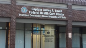 Exterior view of Captain James A. Lovell Federal Health Care Center Evanston CBOC with brick facade, metal roof, and main entrance signage